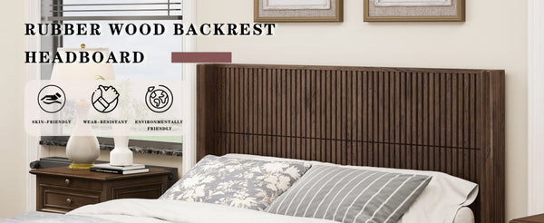 English Elm Eta:7.21-Ca:25 Solid Wood Queen Platform Bed Walnut Grain Integrated Headboard Floor W5819S00015
