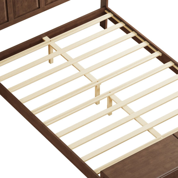 English Elm Queen Sleigh Bed Solid Rubberwood Walnut Finish Tall Curved Headboard with Storage Bench W5819S00016
