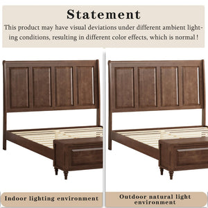 English Elm Queen Sleigh Bed Solid Rubberwood Walnut Finish Tall Curved Headboard with Storage Bench W5819S00016
