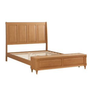 English Elm Queen Sleigh Bed Solid Rubberwood Tall Curved Headboard with Footboard Storage Bench W5819S00017