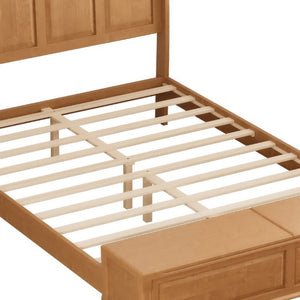 English Elm Queen Sleigh Bed Solid Rubberwood Tall Curved Headboard with Footboard Storage Bench W5819S00017