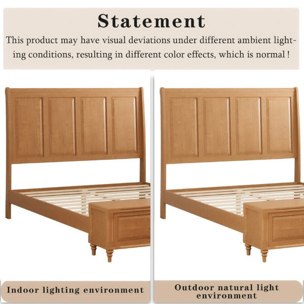 English Elm Queen Sleigh Bed Solid Rubberwood Tall Curved Headboard with Footboard Storage Bench W5819S00017