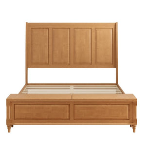 English Elm Queen Sleigh Bed Solid Rubberwood Tall Curved Headboard with Footboard Storage Bench W5819S00017