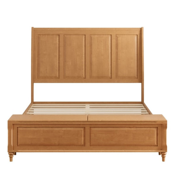 English Elm Queen Sleigh Bed Solid Rubberwood Tall Curved Headboard with Footboard Storage Bench W5819S00017