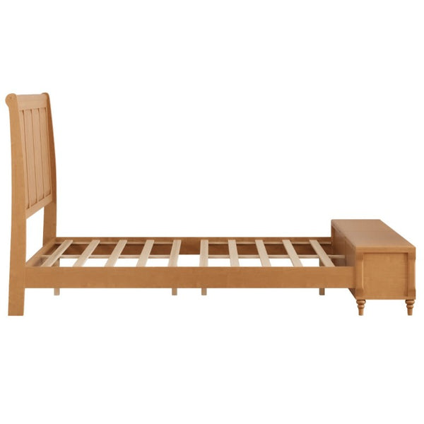 English Elm Queen Sleigh Bed Solid Rubberwood Tall Curved Headboard with Footboard Storage Bench W5819S00017