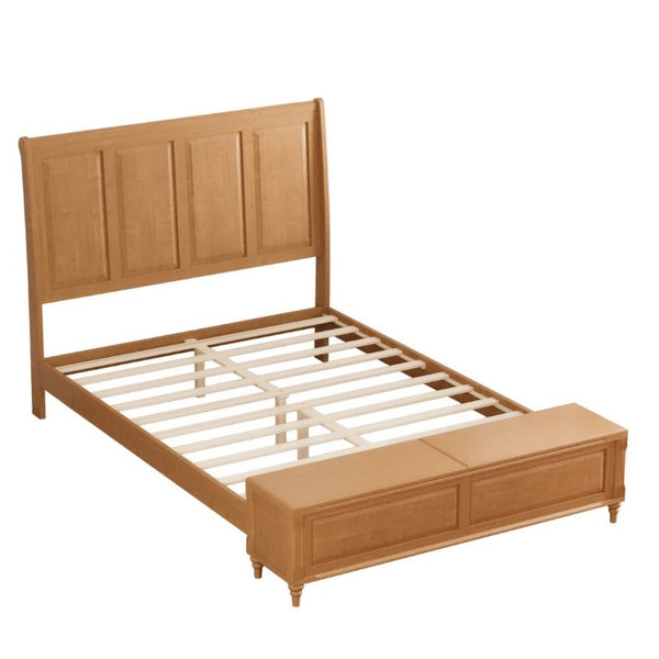 English Elm Queen Sleigh Bed Solid Rubberwood Tall Curved Headboard with Footboard Storage Bench W5819S00017