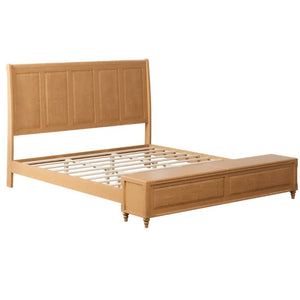 English Elm King Sleigh Bed Solid Rubberwood Tall Curved Headboard with Footboard Storage Bench W5819S00019