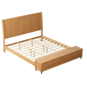 English Elm King Sleigh Bed Solid Rubberwood Tall Curved Headboard with Footboard Storage Bench W5819S00019