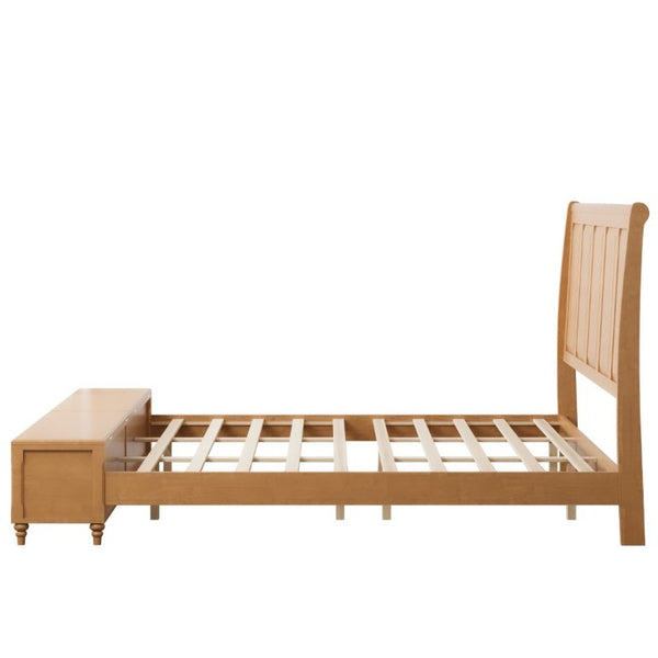 English Elm King Sleigh Bed Solid Rubberwood Tall Curved Headboard with Footboard Storage Bench W5819S00019