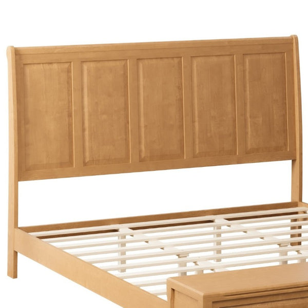 English Elm King Sleigh Bed Solid Rubberwood Tall Curved Headboard with Footboard Storage Bench W5819S00019