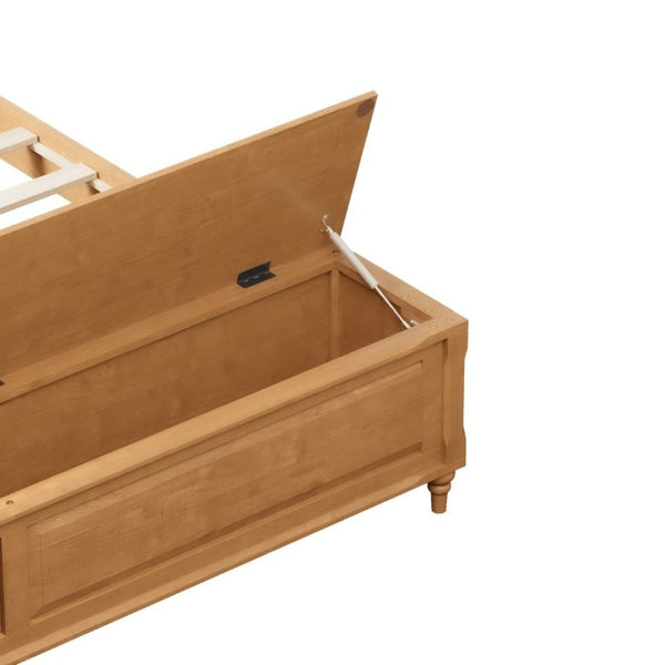 English Elm King Sleigh Bed Solid Rubberwood Tall Curved Headboard with Footboard Storage Bench W5819S00019