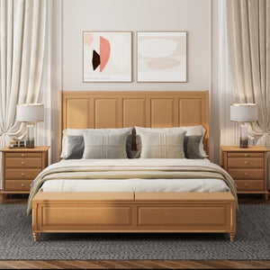 English Elm King Sleigh Bed Solid Rubberwood Tall Curved Headboard with Footboard Storage Bench W5819S00019
