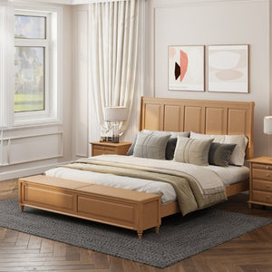 English Elm King Sleigh Bed Solid Rubberwood Tall Curved Headboard with Footboard Storage Bench W5819S00019