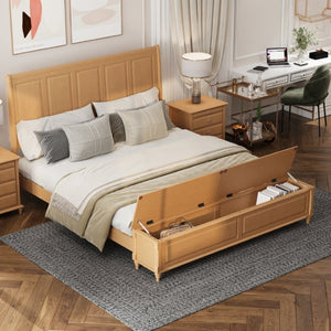 English Elm King Sleigh Bed Solid Rubberwood Tall Curved Headboard with Footboard Storage Bench W5819S00019