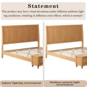 English Elm King Sleigh Bed Solid Rubberwood Tall Curved Headboard with Footboard Storage Bench W5819S00019
