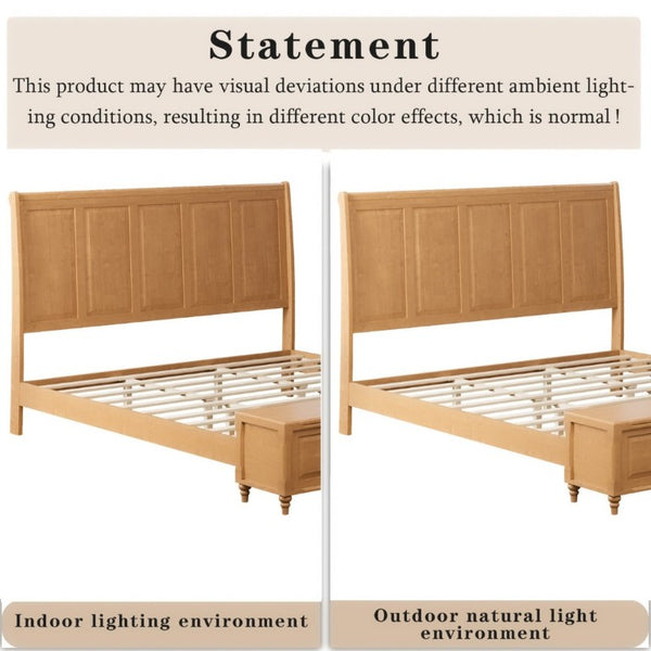 English Elm King Sleigh Bed Solid Rubberwood Tall Curved Headboard with Footboard Storage Bench W5819S00019