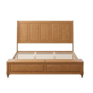 English Elm King Sleigh Bed Solid Rubberwood Tall Curved Headboard with Footboard Storage Bench W5819S00019