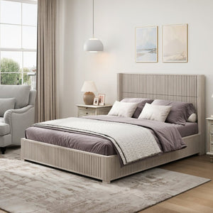 English Elm Solid Wood Queen Platform Bed Low Profile Frame with Organic Grain Beige Veneer Finish W5819S00020