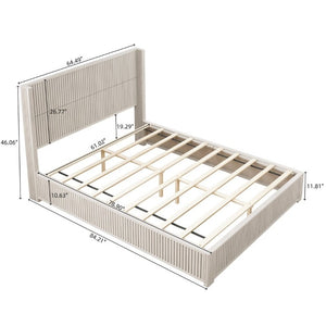 English Elm Solid Wood Queen Platform Bed Low Profile Frame with Organic Grain Beige Veneer Finish W5819S00020