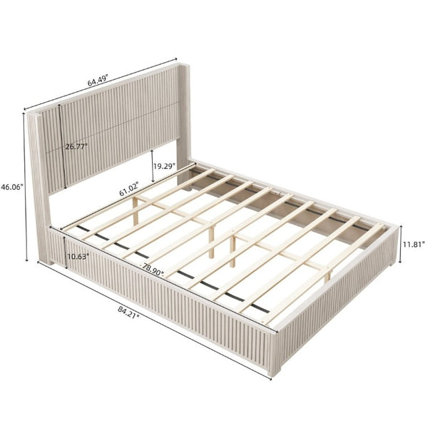 English Elm Solid Wood Queen Platform Bed Low Profile Frame with Organic Grain Beige Veneer Finish W5819S00020