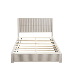 English Elm Solid Wood Queen Platform Bed Low Profile Frame with Organic Grain Beige Veneer Finish W5819S00020
