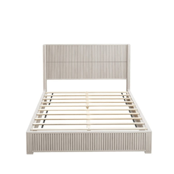 English Elm Solid Wood Queen Platform Bed Low Profile Frame with Organic Grain Beige Veneer Finish W5819S00020
