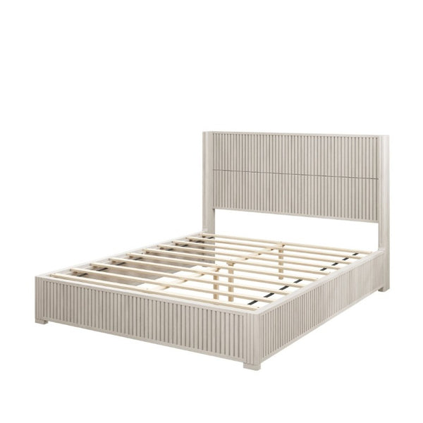 English Elm Solid Wood Queen Platform Bed Low Profile Frame with Organic Grain Beige Veneer Finish W5819S00020