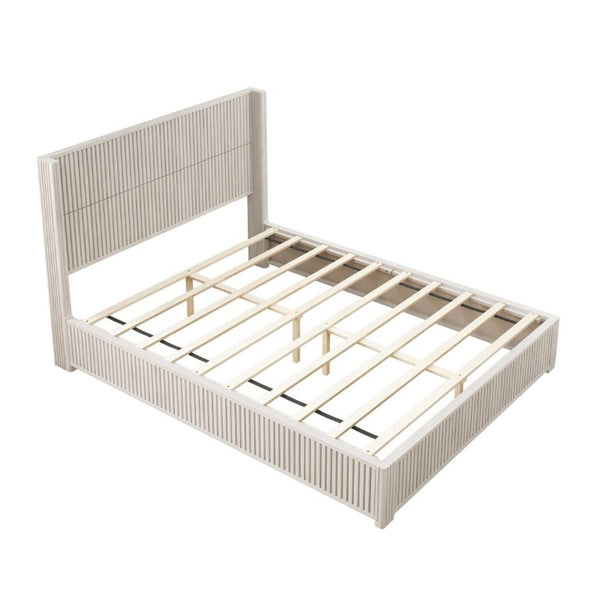 English Elm Solid Wood Queen Platform Bed Low Profile Frame with Organic Grain Beige Veneer Finish W5819S00020