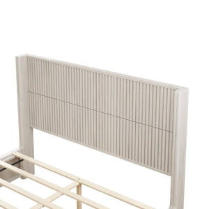 English Elm Solid Wood Queen Platform Bed Low Profile Frame with Organic Grain Beige Veneer Finish W5819S00020
