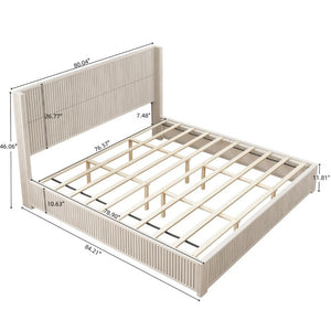 English Elm Solid Rubberwood King Platform Bed Low Profile Floor Standing Frame with Refined Headboard W5819S00021