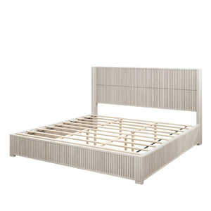 English Elm Solid Rubberwood King Platform Bed Low Profile Floor Standing Frame with Refined Headboard W5819S00021