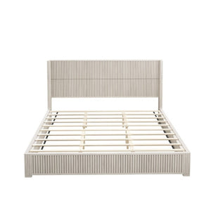 English Elm Solid Rubberwood King Platform Bed Low Profile Floor Standing Frame with Refined Headboard W5819S00021