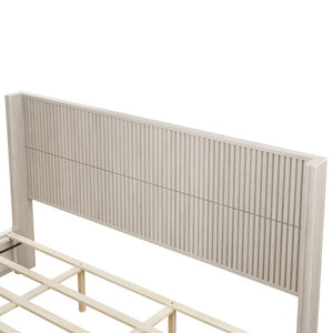 English Elm Solid Rubberwood King Platform Bed Low Profile Floor Standing Frame with Refined Headboard W5819S00021