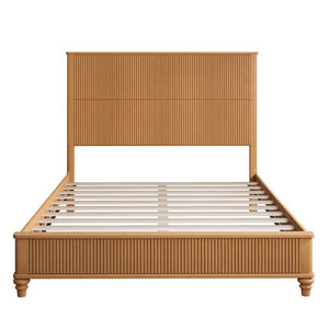 English Elm 3-Piece Queen Bedroom Set Fluted Rubberwood Bed with Two Nightstands Natural Finish W5819S00026