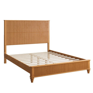 English Elm 3-Piece Queen Bedroom Set Fluted Rubberwood Bed with Two Nightstands Natural Finish W5819S00026