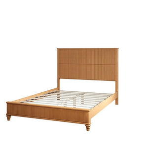 English Elm 3-Piece Queen Bedroom Set Fluted Rubberwood Bed with Two Nightstands Natural Finish W5819S00026