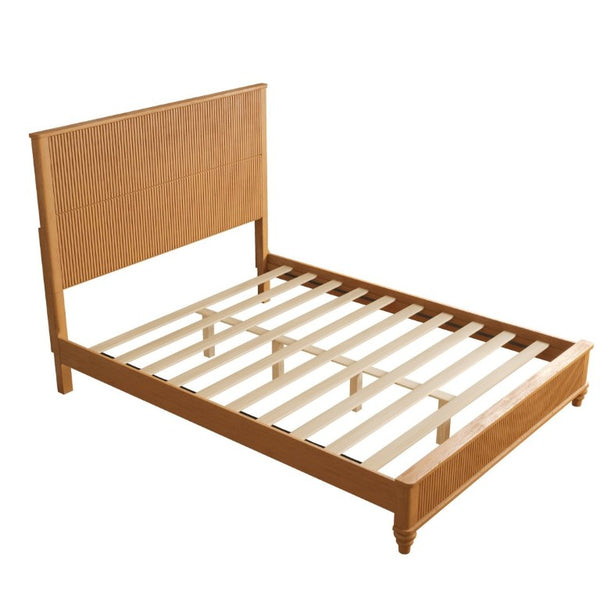 English Elm 3-Piece Queen Bedroom Set Fluted Rubberwood Bed with Two Nightstands Natural Finish W5819S00026