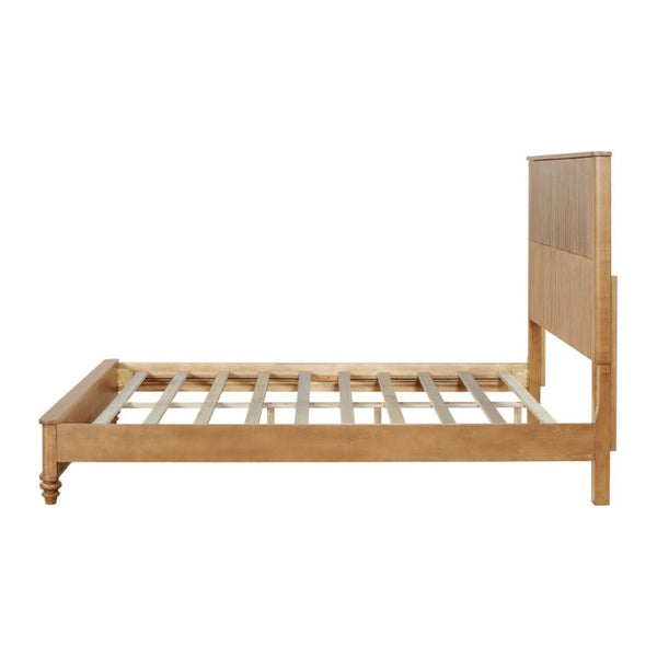 English Elm 3-Piece Queen Bedroom Set Fluted Rubberwood Bed with Two Nightstands Natural Finish W5819S00026
