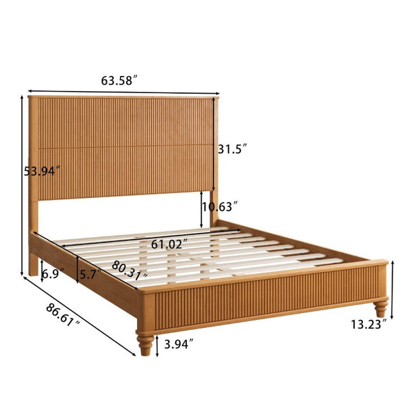 English Elm 3-Piece Queen Bedroom Set Fluted Rubberwood Bed with Two Nightstands Natural Finish W5819S00026