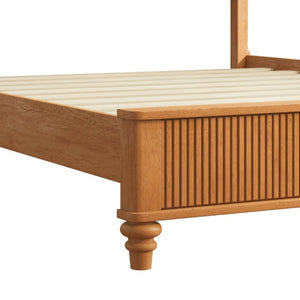 English Elm 3-Piece Queen Bedroom Set Fluted Rubberwood Bed with Two Nightstands Natural Finish W5819S00026