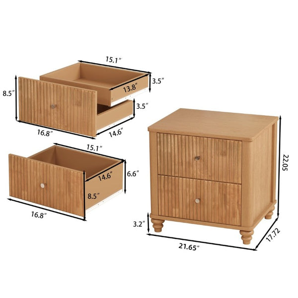 English Elm 3-Piece King Bedroom Set with Fluted Rubberwood Bed and Matching Nightstands W5819S00027