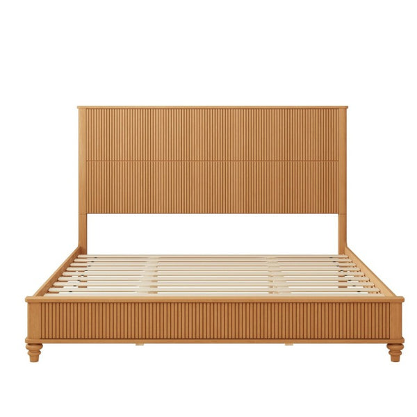 English Elm 3-Piece King Bedroom Set with Fluted Rubberwood Bed and Matching Nightstands W5819S00027