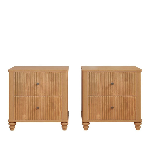 English Elm 3-Piece King Bedroom Set with Fluted Rubberwood Bed and Matching Nightstands W5819S00027