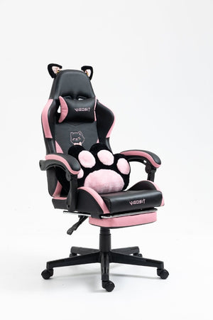 English Elm Cat Ears Gaming Chair Kawaii PU Leather Ergonomic Seat with Reclining Footrest Black W5822P488190