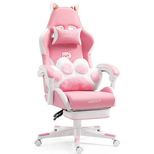 English Elm Cat Ears Gaming Chair Kawaii PU Leather Ergonomic Seat with Reclining Footrest Pink W5822P489034