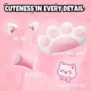 English Elm Cat Ears Gaming Chair Kawaii PU Leather Ergonomic Seat with Reclining Footrest Pink W5822P489034
