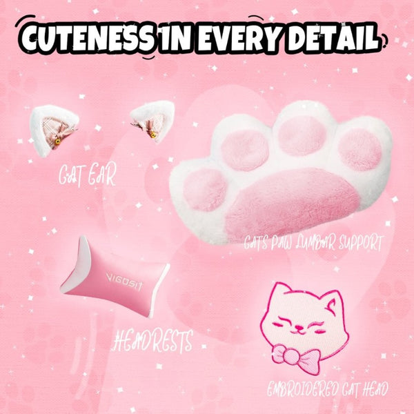 English Elm Cat Ears Gaming Chair Kawaii PU Leather Ergonomic Seat with Reclining Footrest Pink W5822P489034
