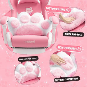 English Elm Cat Ears Gaming Chair Kawaii PU Leather Ergonomic Seat with Reclining Footrest Pink W5822P489034