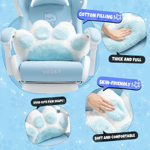 English Elm Cat Ears Gaming Chair Kawaii PU Leather Ergonomic Seat with Reclining Footrest Blue W5822P489037