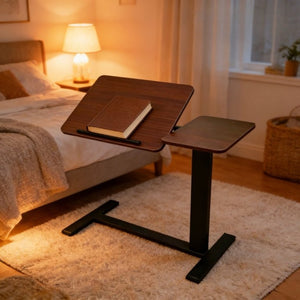 English Elm Mobile Height Adjustable Standing Desk with Tilting Split Surface for Home Office Walnut+Black W5858P489514
